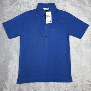 Vintage Action Polo Shirt Men Medium Blue Classic Deadstock Blank Plain 80s READ